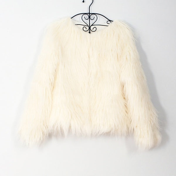 Fluffy Faux Fur Waist Length Coat