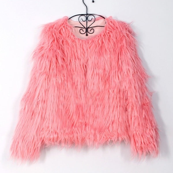 Fluffy Faux Fur Waist Length Coat