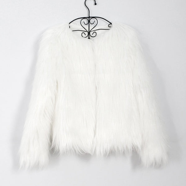 Fluffy Faux Fur Waist Length Coat