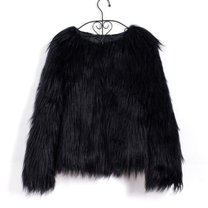 Fluffy Faux Fur Waist Length Coat