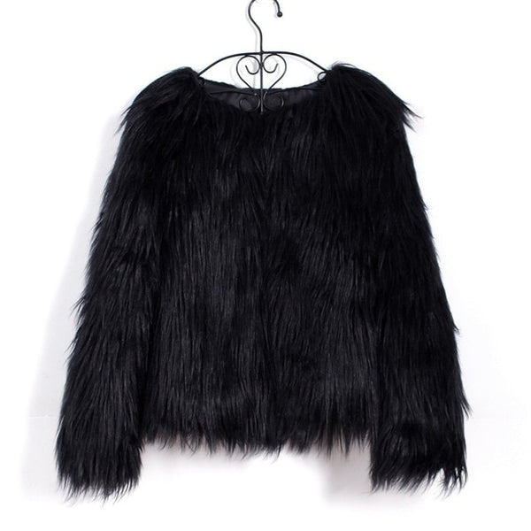 Fluffy Faux Fur Waist Length Coat