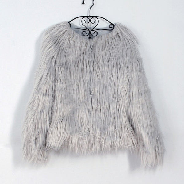 Fluffy Faux Fur Waist Length Coat