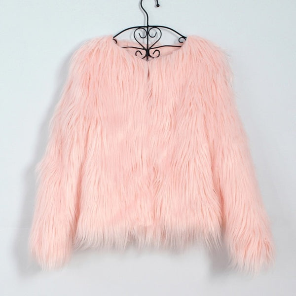 Fluffy Faux Fur Waist Length Coat
