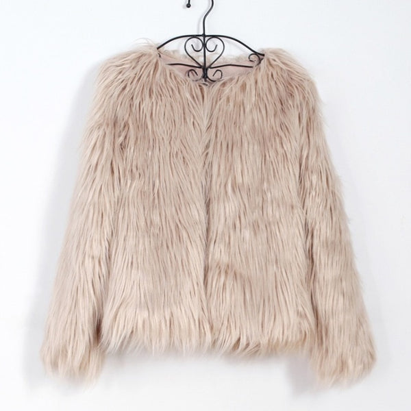 Fluffy Faux Fur Waist Length Coat