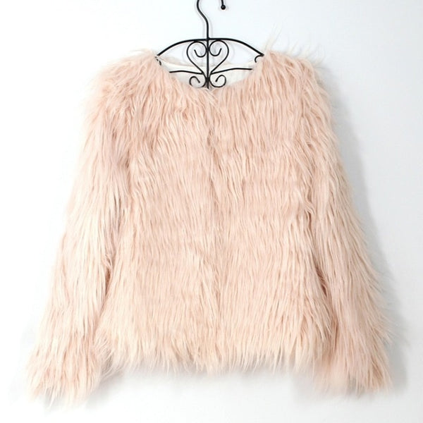 Fluffy Faux Fur Waist Length Coat