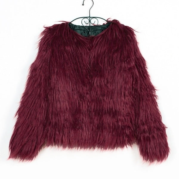 Fluffy Faux Fur Waist Length Coat
