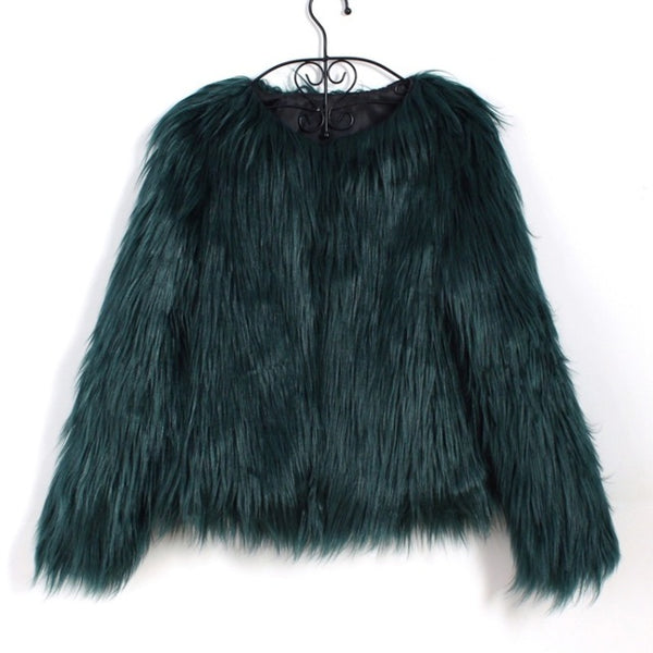 Fluffy Faux Fur Waist Length Coat