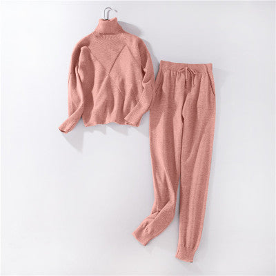 Grey Knit Turtleneck Sweatshirt and Pant Set