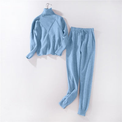 Grey Knit Turtleneck Sweatshirt and Pant Set