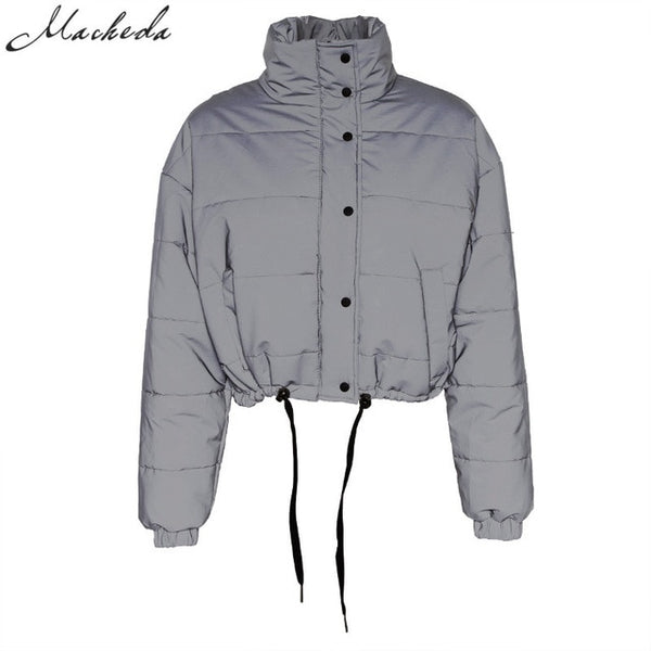 Gray Reflective Short Parka Winter Coat