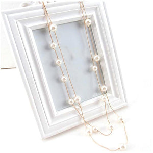 Long Double Layer Simulated Pearl Necklaces