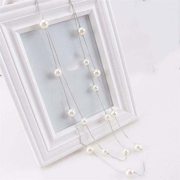 Long Double Layer Simulated Pearl Necklaces