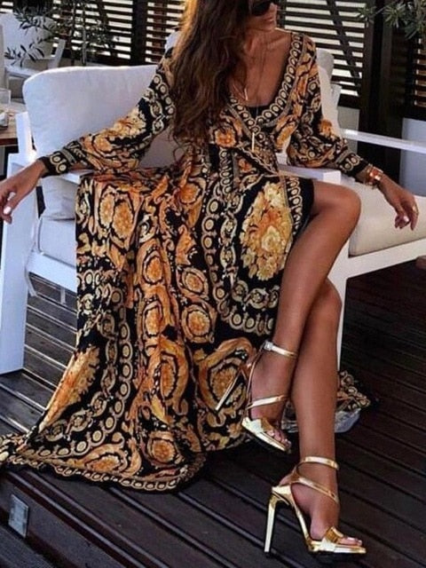 Long Sleeve Printed Dress