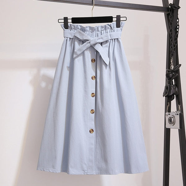 High Waist A-Line Midi Skirt With Belt