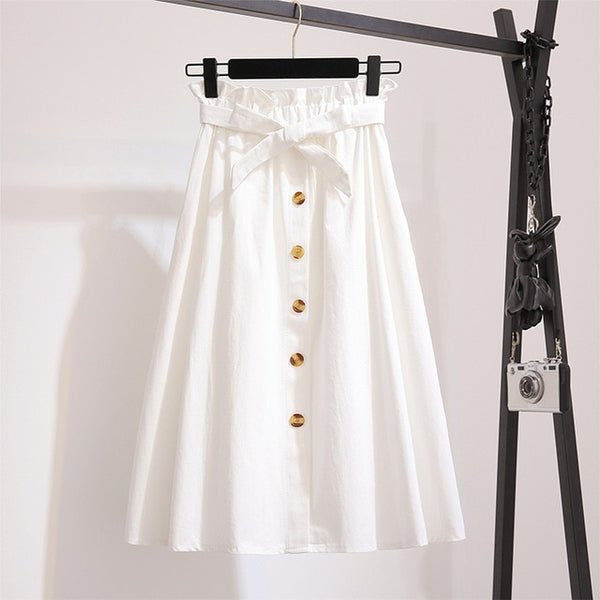 High Waist A-Line Midi Skirt With Belt