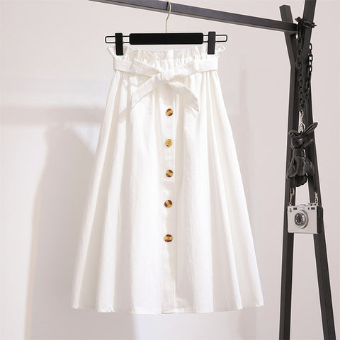 High Waist A-Line Midi Skirt With Belt