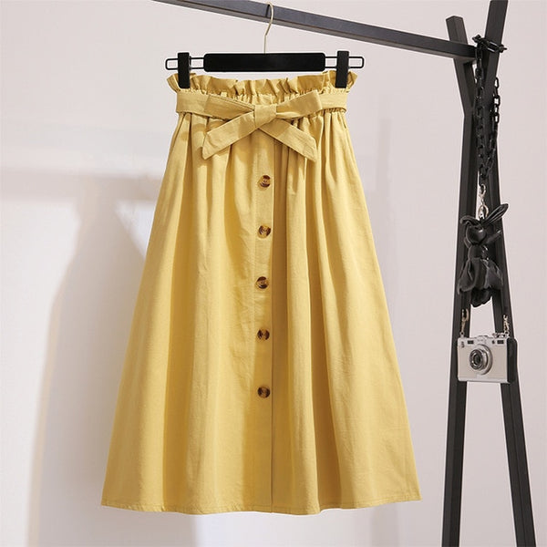 High Waist A-Line Midi Skirt With Belt