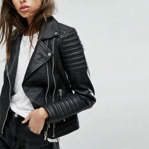 Smooth Motorcycle Faux Leather Biker Jacket