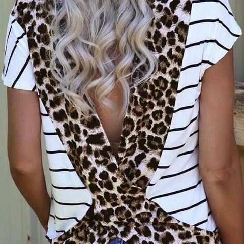 Leopard Open Back Stripe Top