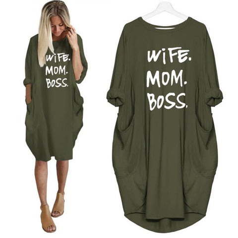 "Mom Wife Boss" Oversized T-Shirt Dress