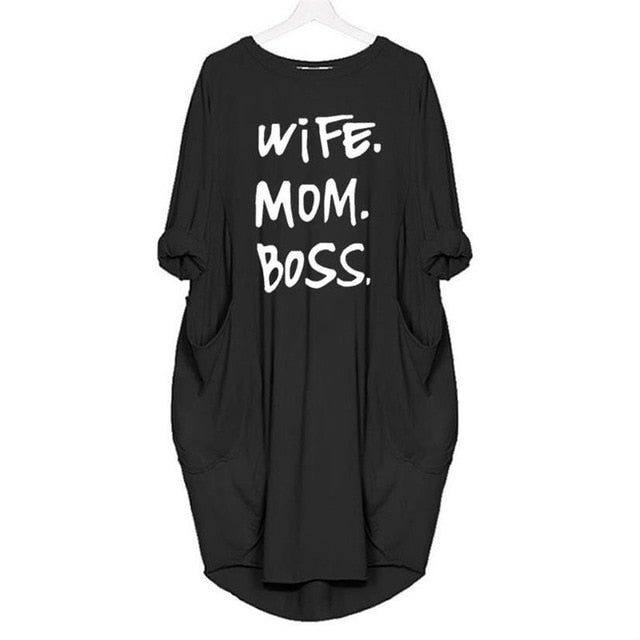 "Mom Wife Boss" Oversized T-Shirt Dress
