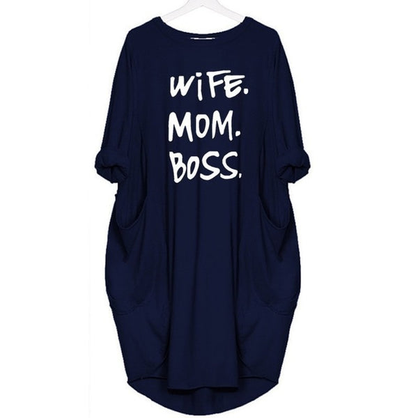 "Mom Wife Boss" Oversized T-Shirt Dress