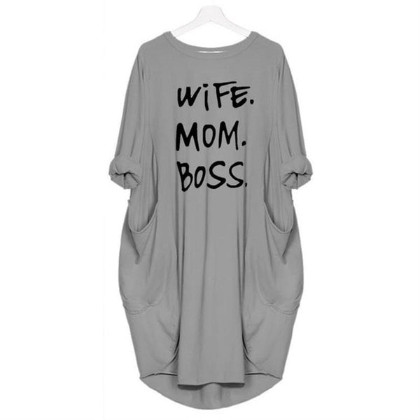 "Mom Wife Boss" Oversized T-Shirt Dress