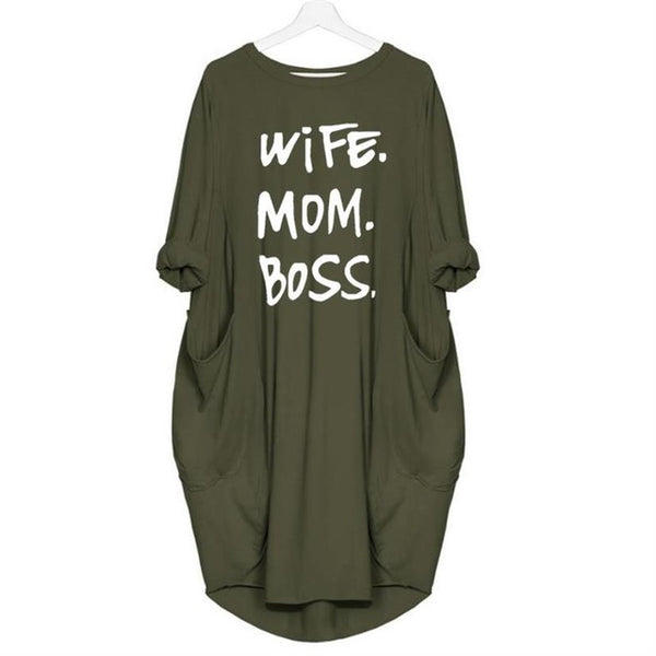 "Mom Wife Boss" Oversized T-Shirt Dress
