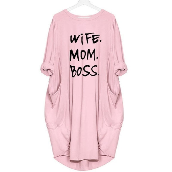 "Mom Wife Boss" Oversized T-Shirt Dress
