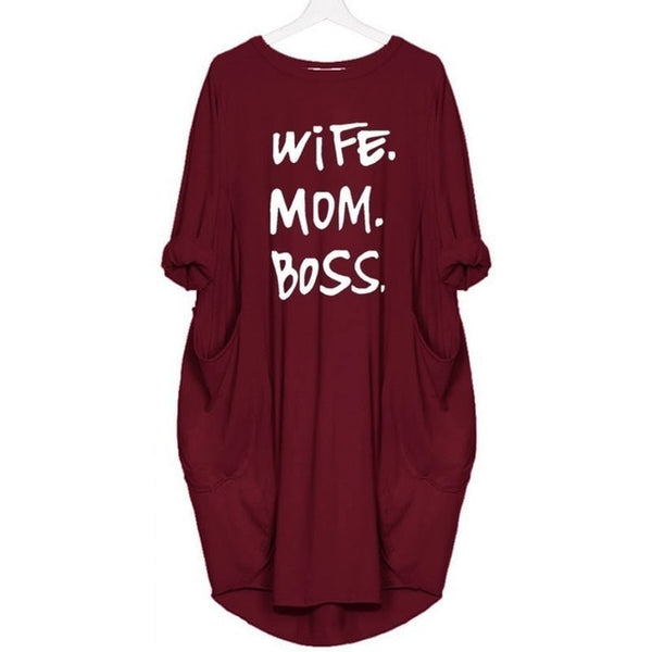 "Mom Wife Boss" Oversized T-Shirt Dress