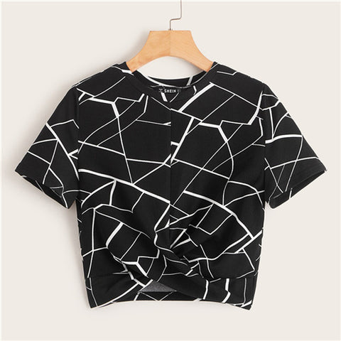 Twist Geo Print Crop Top